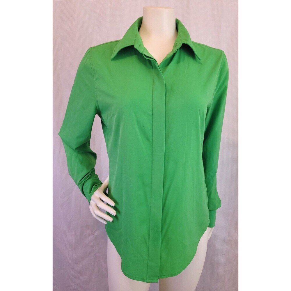 Averly Womens S Long Sleeve Button Front Blouse Green Career Work Trendy